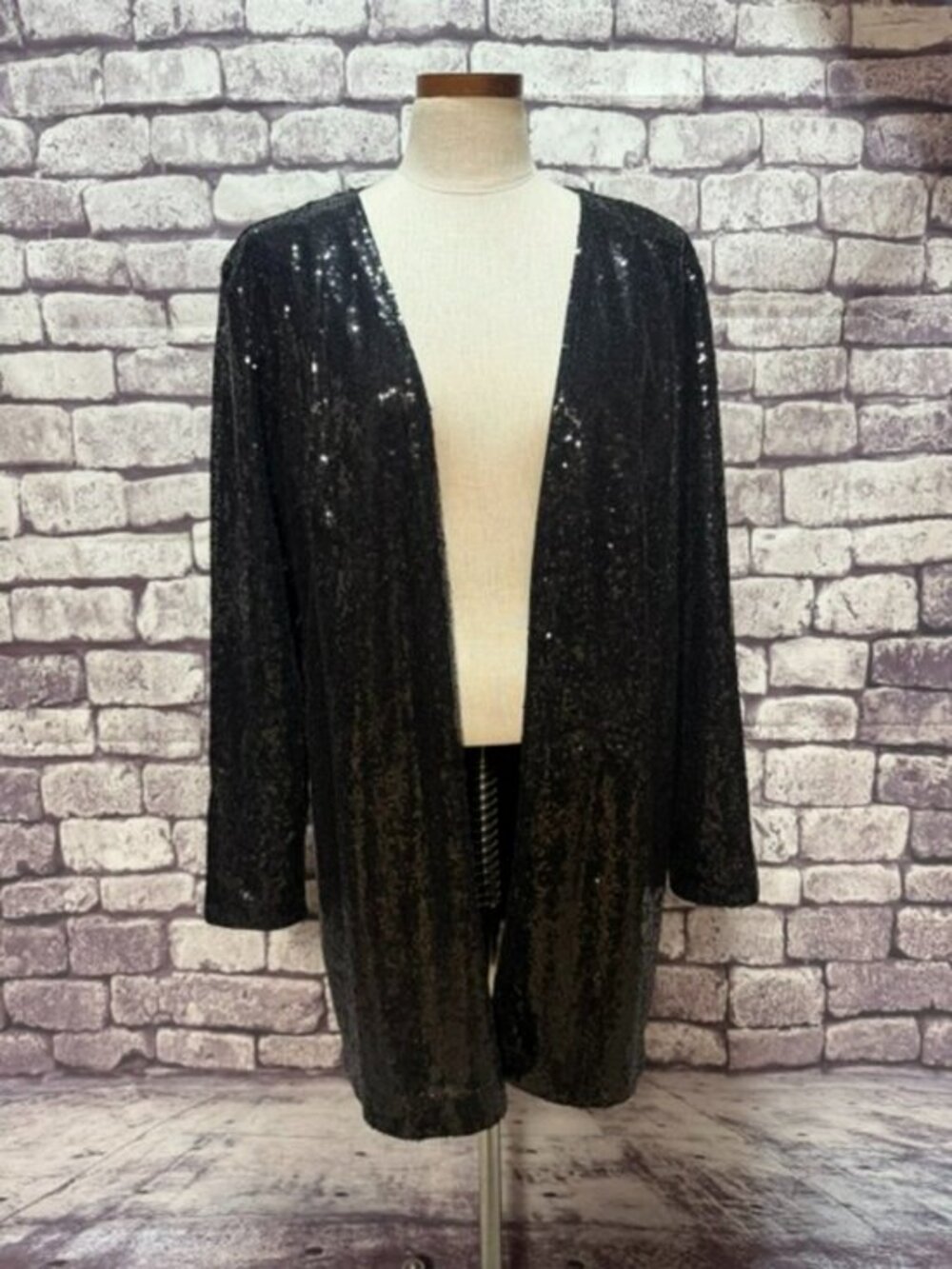 Isaac Mizrahi Black Sequin Duster Size L